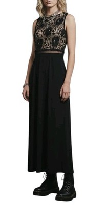 Y2k 90s Women's Black & Nude Lace Floral Mesh Whimsigoth Grunge Maxi Dress Sz 8