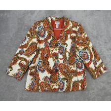 Chicos Blazer Womens Size 2 L Paisley Boho Button Art to Wear Jacket Career