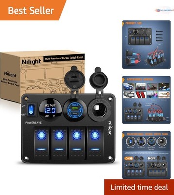 4 Gang Marine Switch Panel Waterproof Aluminum Power Control with USB VoltMeter