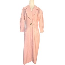 Vintage Pink Midi Coat Dress Statement Collar Pearl Brooch Button USA Made Chic