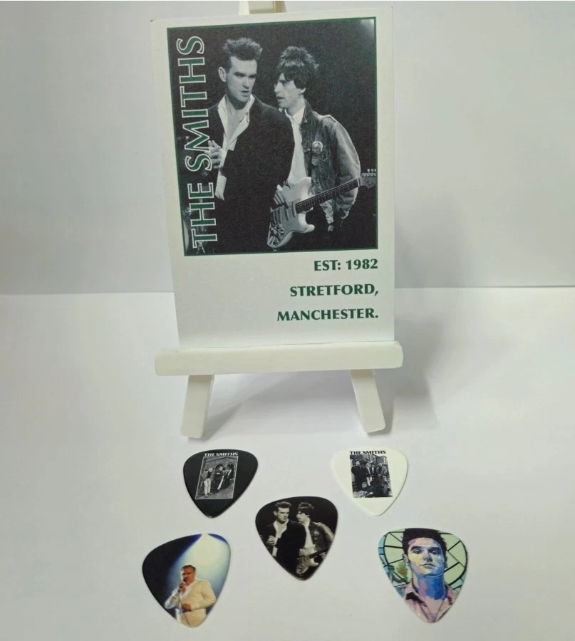 THE SMITHS MORRISSEY JOHNNY MARR x 5 PLECS PLECTRUMS DB SIDED 0.7 + ART CARD