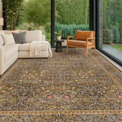 Large 8x12 Boho Living Room Rug - Gold 8' x 12' (Rectangular), Brown