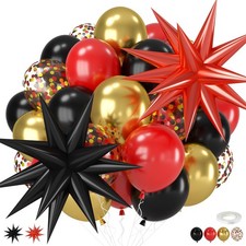 Red Black and Gold Balloons, 12 Inch Red Metallic Gold Black Confetti Balloon...