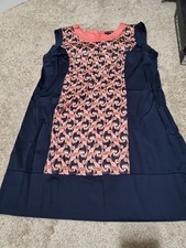 Women's Navy blue Sheath Sleeveless Dress With Coral Design Zip Back