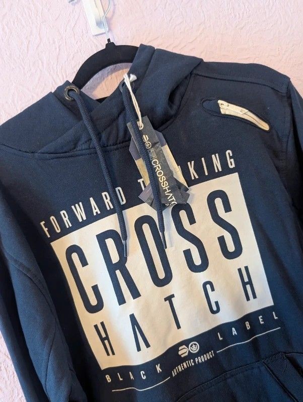 Crosshatch Black Label Men's Navy Graphic Hoodie Size M BNWT Streetwear image 4