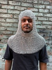 Medieval Aluminum Chainmail Hood 9mm Flat Riveted Coif Handmade Knight Armor