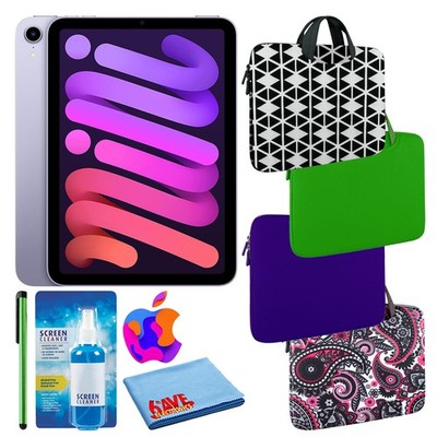 Apple iPad Mini 6 (64GB, Cellular, Purple) Bundle with Zipper Sleeve