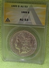 1889 Morgan Silver Dollar AU 53 ANACS $1 Coin Collectible 