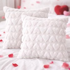 Valentine Throw Pillow Covers 18x18 Set of 2, Heart Pillow Covers 18x18 White