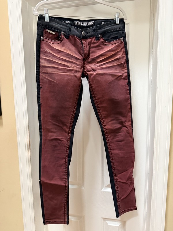 Affliction Raquel Jeans Womens 29 Millennium Crimson Two Tone Black Burgundy