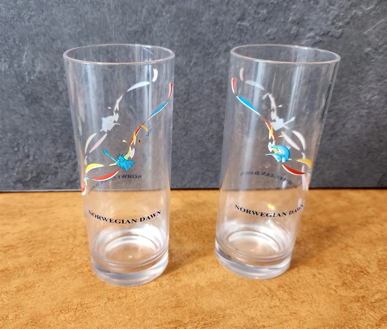 Lot of 2 Norwegian Dawn Logo Acrylic Plastic Drinking Glass Cups NICE