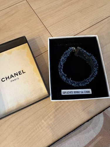 *RARE* Authentic CHANEL Denim Bracelet Bangle Canvas with Box - Picture 3 of 6