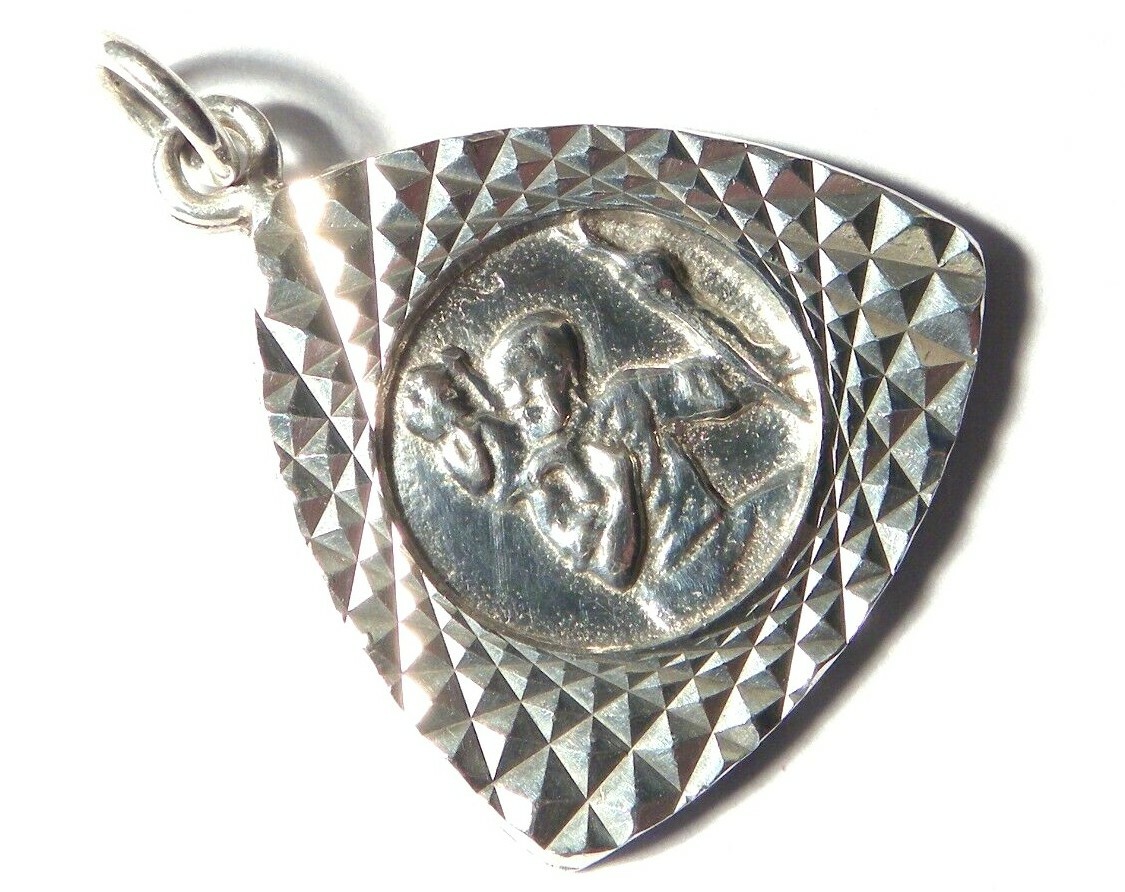 Vintage Solid Silver St Christopher Triangular Sh… - image 1