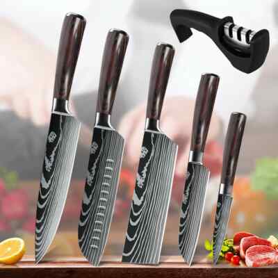6Pcs Kitchen Knives Set Japanese Damascus Style Stainless Steel Chef Knife Gift