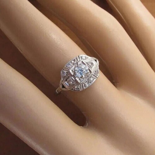 1.50Ct Simulated Diamond Art Deco Vintage Style Wedding Ring White Gold Plated - Picture 8 of 10