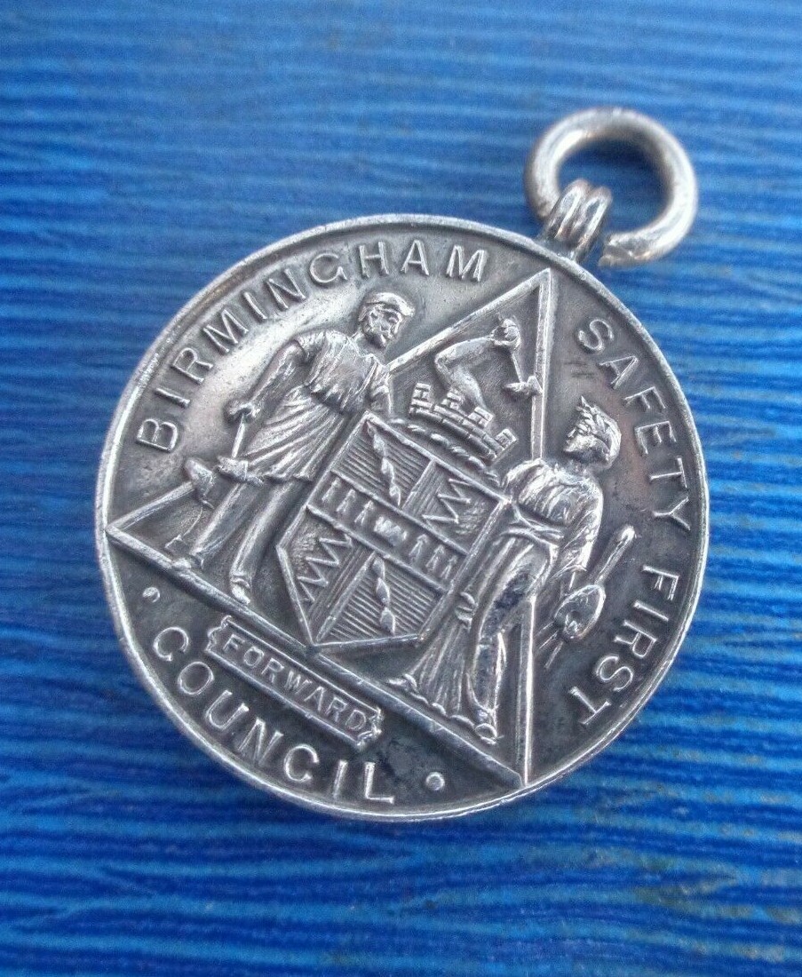 Vinatge Sterling Silver Fob Medal h/m 1928 - Birmingham Safety First Council thumbnail 2