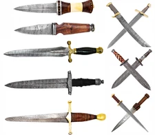 Fixed Blade Damascus Steel Arming Knife Dagger Short Sword Collection w/ Sheath