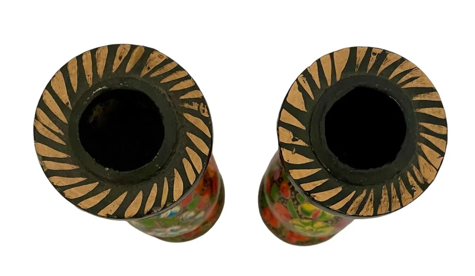 Candelabros de papel maché floral pintados a mano. India. "6""" Foto 3 de 4