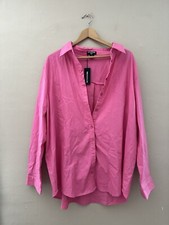 PrettyLittleThing Womens Oversized Linen Look Shirt Size 16 NWT Pink Barbiecore