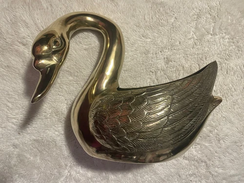 Vintage MCM Brass Double Swan Planter /Sculpture large High, Heavy