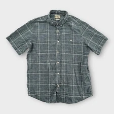 Weatherproof Vintage Shirt Mens XL Blue Plaid Washable Linen Blend Button Down