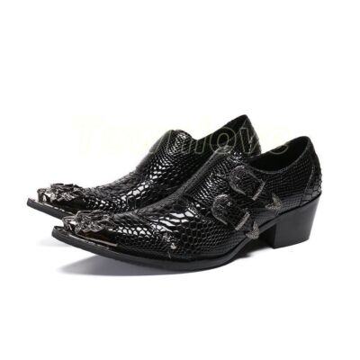 Men's Leather Derby Shoes Punk Rock Casual Shoes Buckle Strap Slip on Loafer