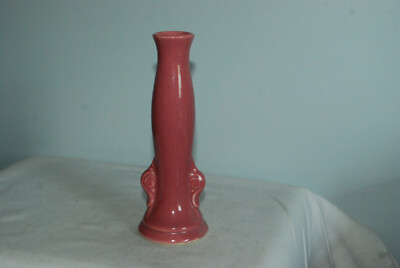 7.5'' Vintage Mid American White Ceramic Pottery Vase Pink Glaze Deco Handles USA