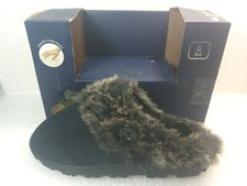 VeeVee Ladies Slippers Size: S 5/6 Black In/Outdooor Suede W/Plush Cuff Read