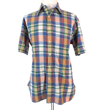 Tommy Hilfiger shirt men's medium blue plaid short sleeve cotton button-down