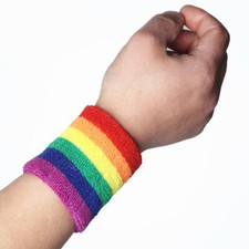One pair Rainbow wristbands sweatbands tennis badminton Pride Brand new
