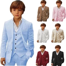 Suit for Boys Summer Beach Wedding Suit Kids Tuxedos Suit Blazer Vest Pants Set