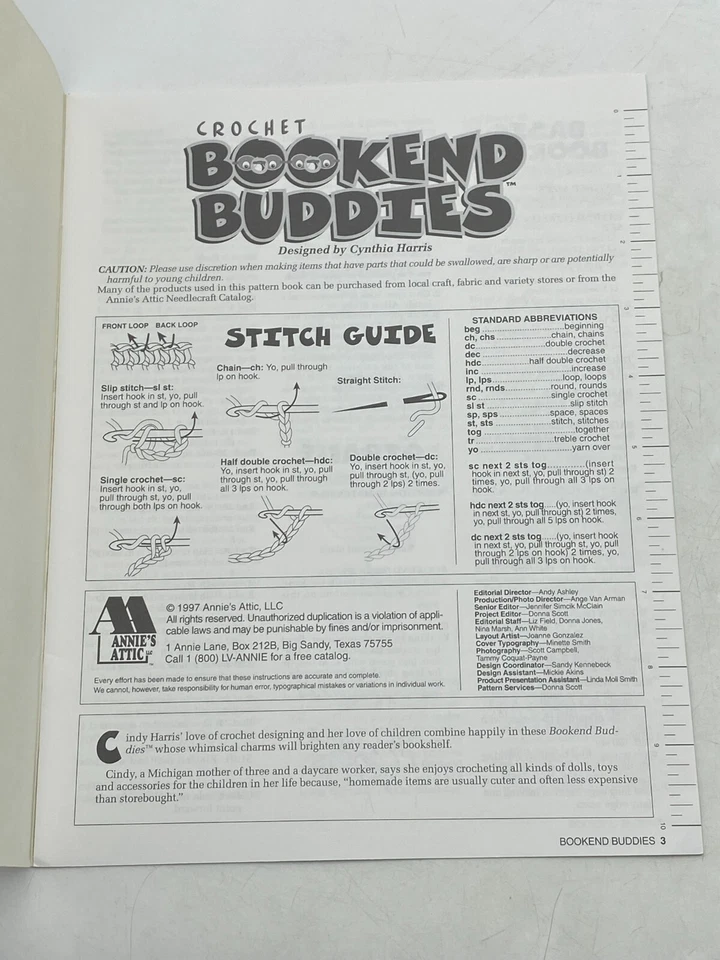 Bookend Buddies 5 Crochet Patterns Annie's Attic 870314 PB pamphlet  - Image 3 of 4