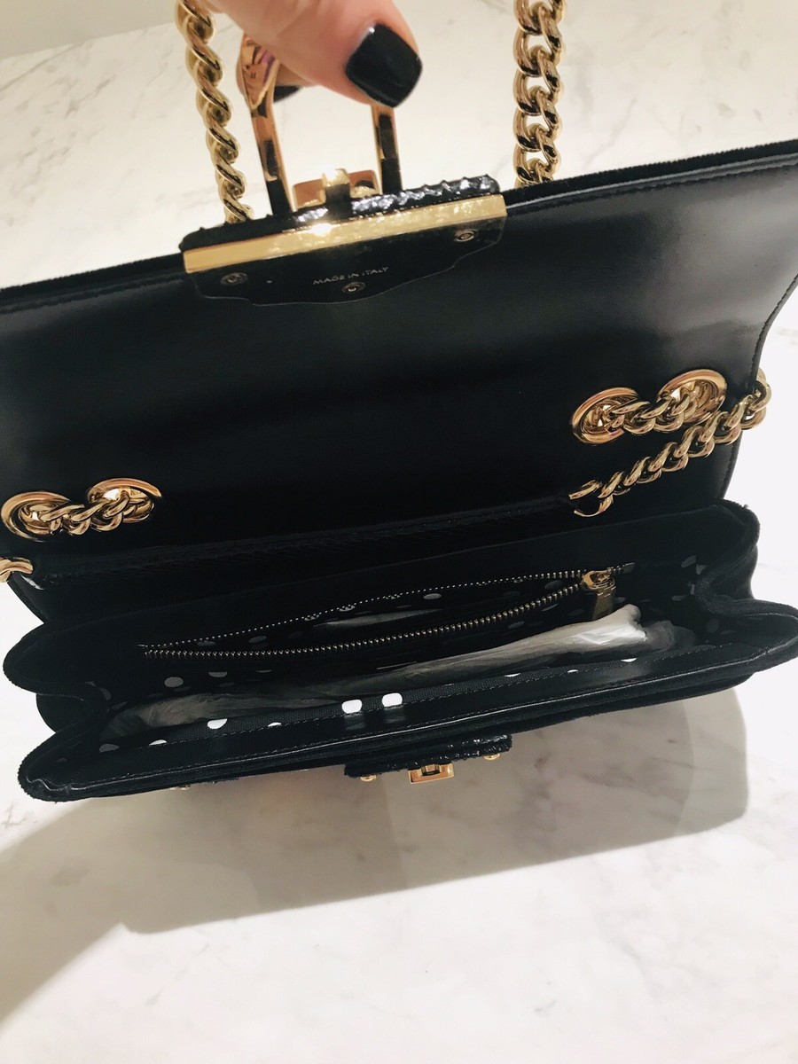 Dolce Gabbana Velvet Embellished Encrusted Crocodile Bar Bag