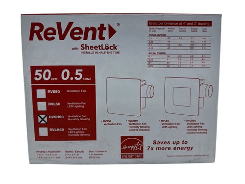 ReVent 50 CFM Bath Exhaust Fan W/Humidity Sensing And Switch Model ...