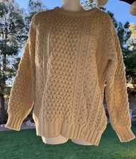 Vintage 80  s Wool Malinmor Hand Knit Cable Knit Fisherman Sweater Beige Size L