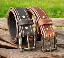 MEN'S HEAVY DUTY GUN BELT WESTERN CASUAL WORK LEATHER BELT WITH REMOVABLE BUCKLE
