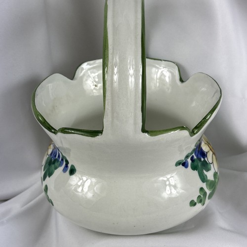 Vintage Planter Pot With Handle 7” Floral Pottery Made In Italy - Picture 5 of 7