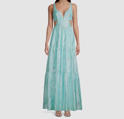 aidan mattox light blue dress $330 Women's Metallic Cutout Sleeveless Size 4 Color:Vanilla Latte