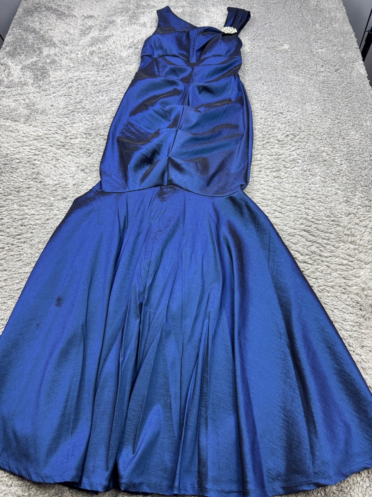 Xscape Dress Women 10 Blue Satin Ruched Mermaid Formal Joanna Chen Evening Gown