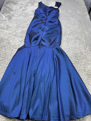 Xscape Dress Women 10 Blue Satin Ruched Mermaid Formal Joanna Chen Evening Gown