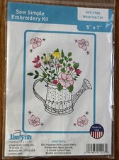 NEW Janlynn Sew Simple Embroidery Kit Watering Can Flowers Vintage Made in USA