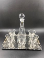 Set servizio Vino Alcolici bottiglia bicchieri Vetro artistico incisioni firmato