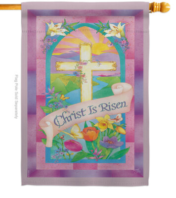 Christ is Risen Flower Butterflies Cross Easter Garden House Yard Flag Banner