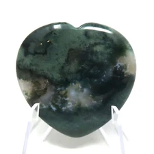 Moss Agate Worry Heart Stone #446- 40mm or 1.57"  -  Pocket Stone - Love