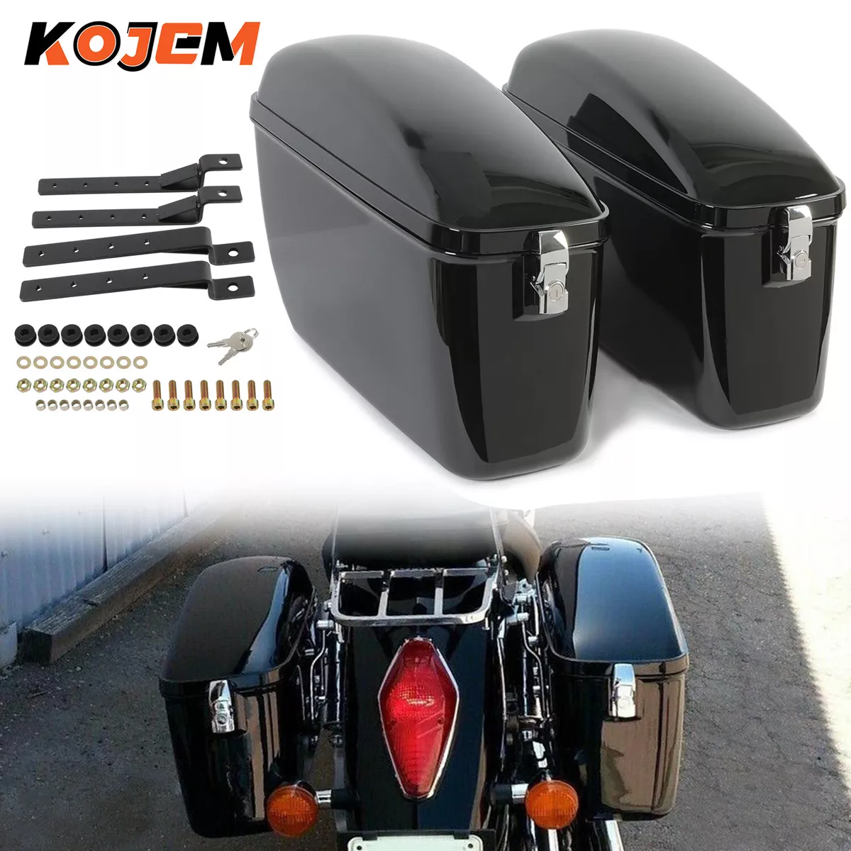 Black Large Universal Motorcycle Side Hard Saddle Bag Luggage For
