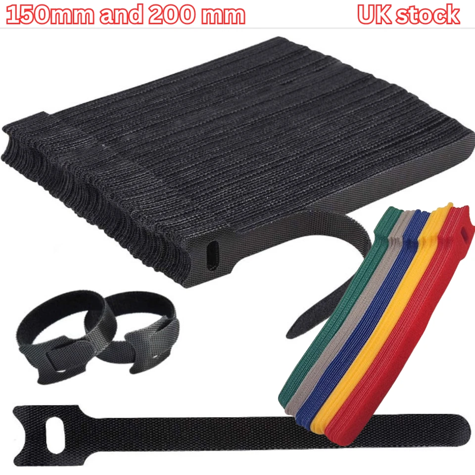 50/100 x Reusable Ties Velcros Hook and Loop Fastener Nylon Cable Ties Straps UK