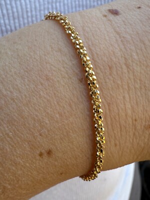 Real Solid 14k Gold Vermeil 925 Silver 3mm Sparkle Rope Bracelet 6-8.5'' Long