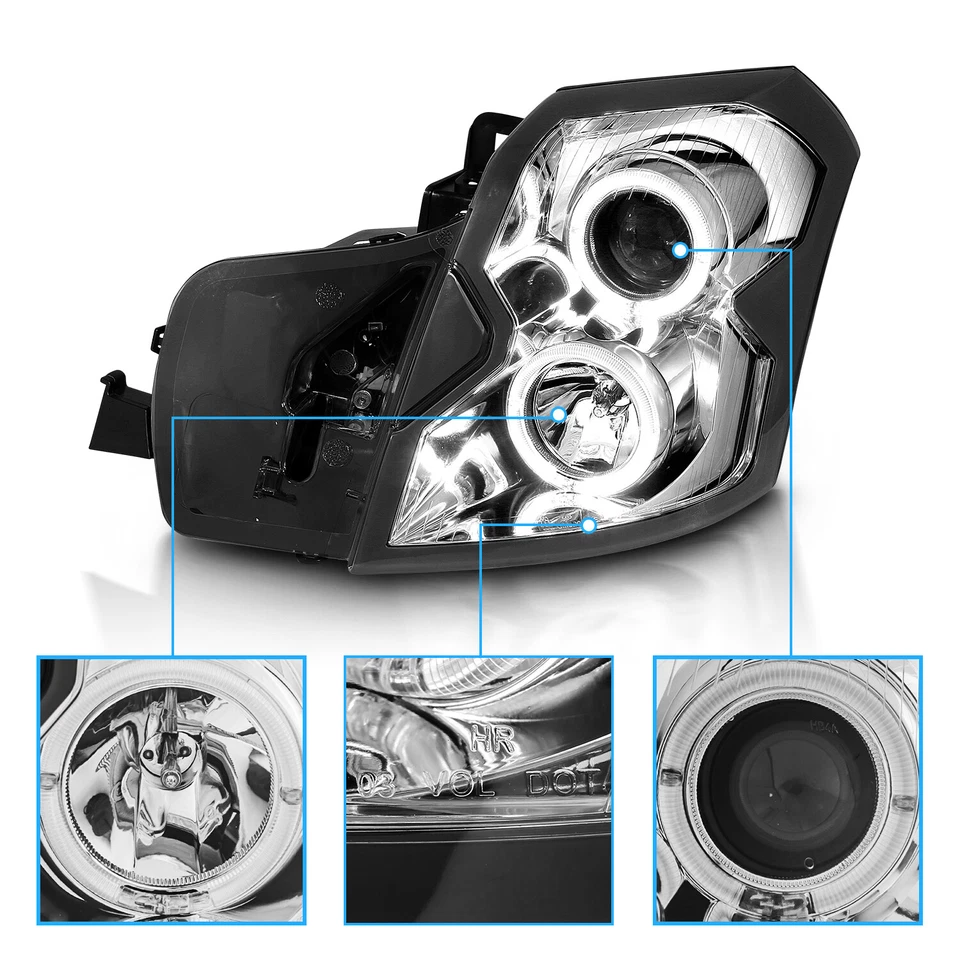 [Dual LED Halo]2003 - 2007 Fit Cadillac CTS Chrome Projector Headlights - Imagem 2 de 4