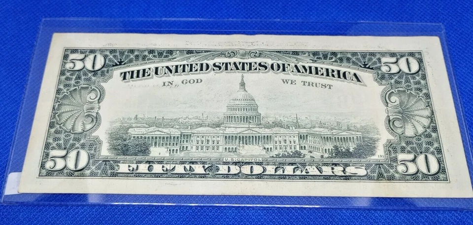 1990 $50 Federal Reserve Note Error Overprint Of The Back On The Front (B9) - Image 3 of 3