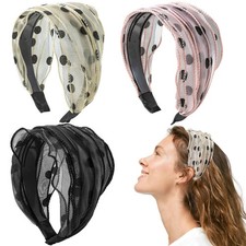 3 PCS Large Wide Headband Women Girls Lace Polka Dot Elastic Mixed Colors